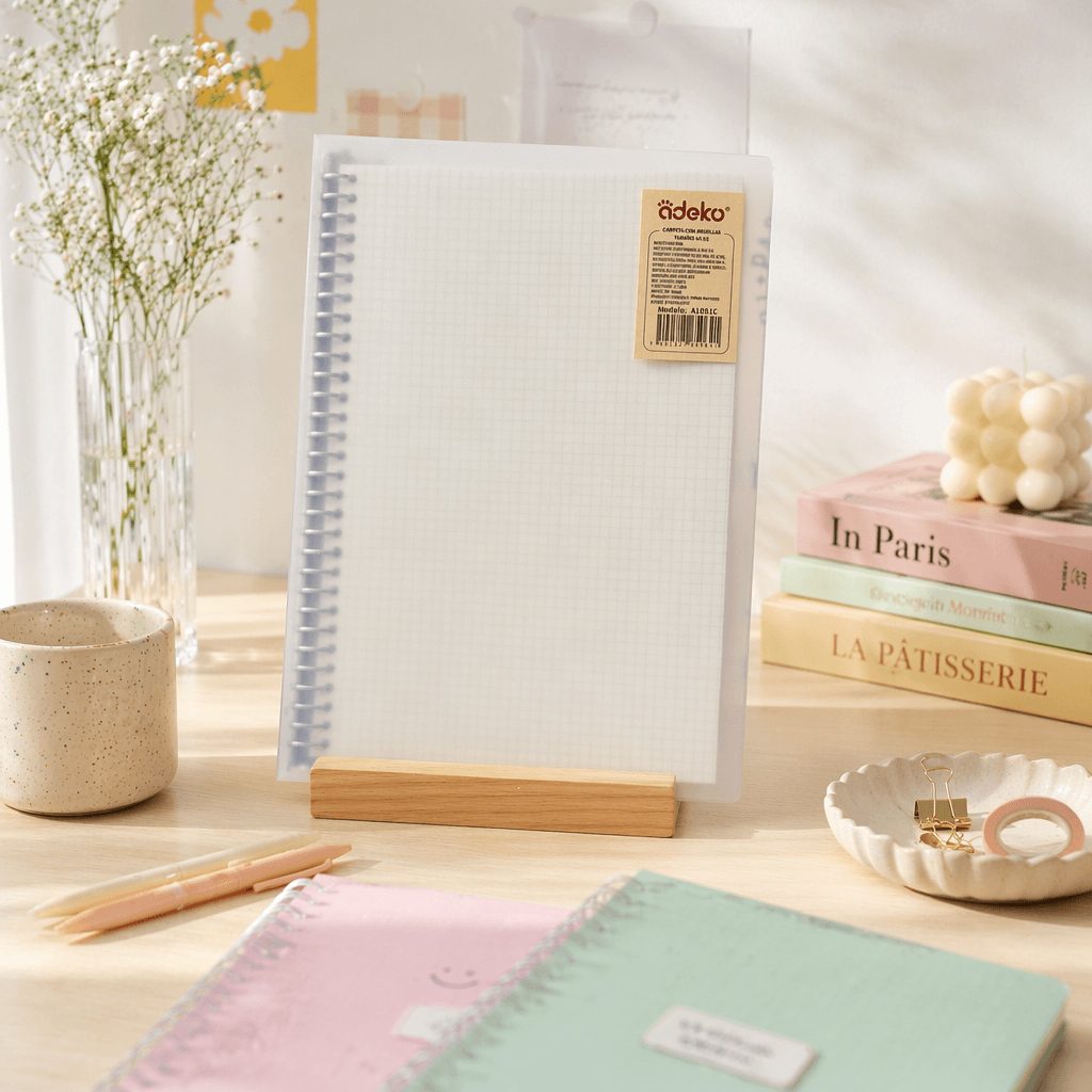 Carpeta con argollas y hojas